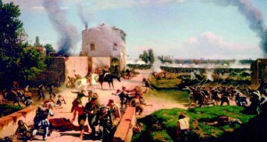 Il ponte di Curtatone durante la battaglia del 1848 (dipinto di Pietro Senna)