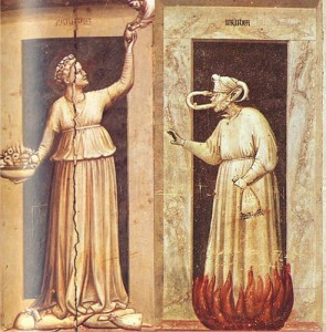 La carità contrapposta all'invidia negli affreschi di Giotto alla cappella degli Scrovegni