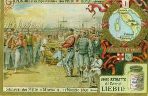 La pubblicità dell’estratto Liebig su una figurina della serie dedicata a Garibaldi