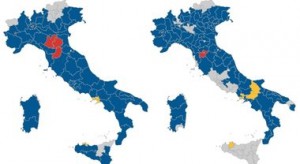La mappa del voto in Italia: in azzurro il centrodestra